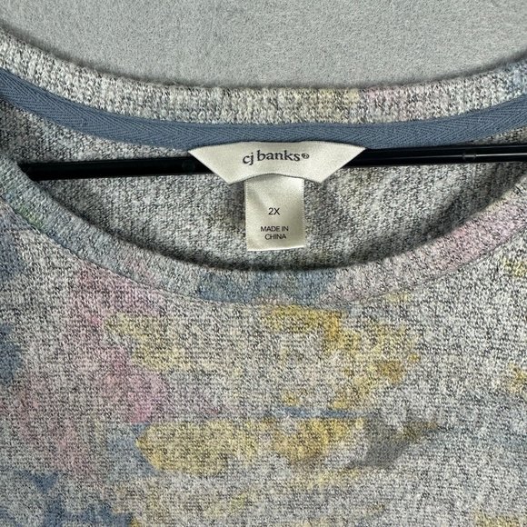 CJ Banks Womens  Pull Over Sweater 2X Grey Blue Pink Yellow Long Sleeve - Picture 3 of 9